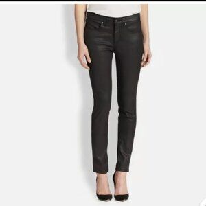 Eileen Fisher Black Waxed Stretch Skinny Jeans SIZE 14 PETITE